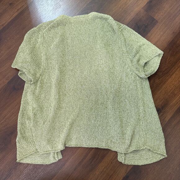 Eileen Fisher Short Sleeve Open Front Silk Linen Cardigan Green Boho Casual Sz L - Picture 2 of 7